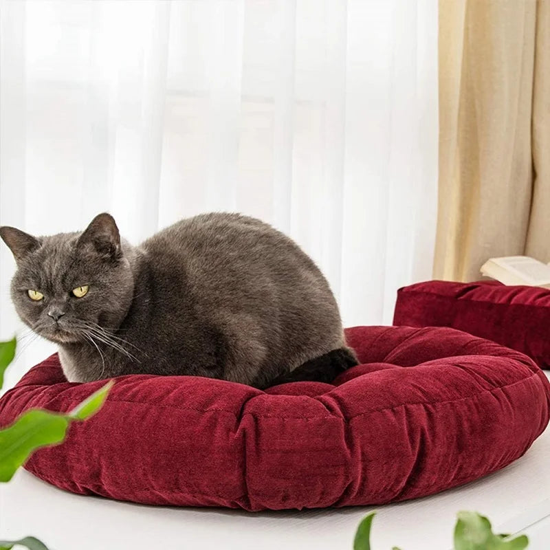 Round Grey Floor Cushion – Large Tufted Corduroy Seating Pillow